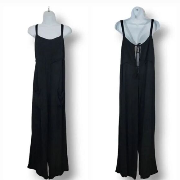 Anthropologie Lacausa Cleo Wool Blend Tie Back Jumpsuit in Tar Black Size XL - Picture 8 of 11